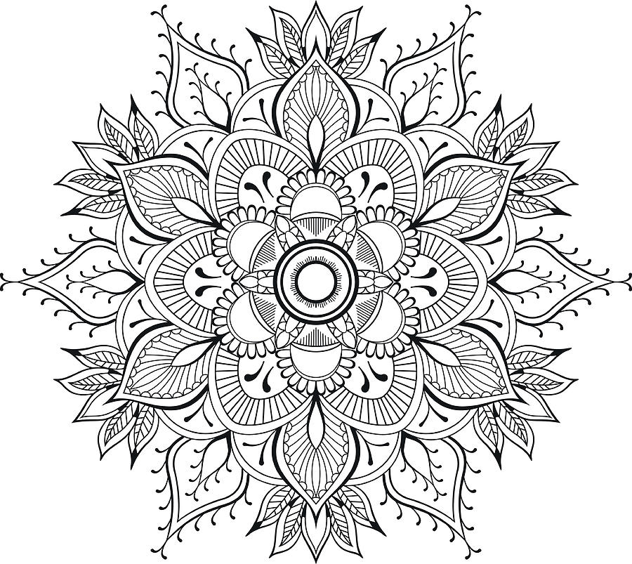 900x803 Flower Black Mandala Oriental Pattern, Vector Illustration Islam