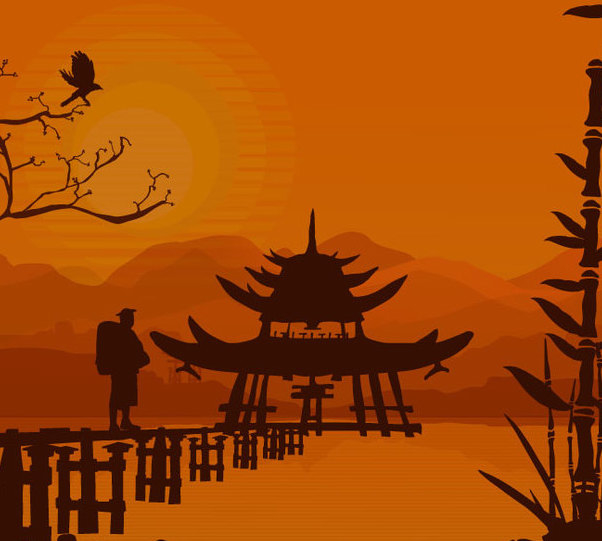 602x541 Oriental Sunset Background Free Vector Download Cannypic