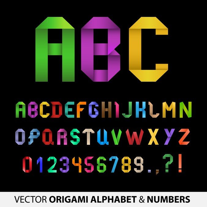 Origami Ribbon English Letters And Numbers Vector 676x676 Origami Ribbon English Letters And Numbers Vector