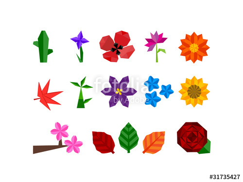 500x375 Origami Flower Plant Icon Set Stock Image And Royalty Free Vector