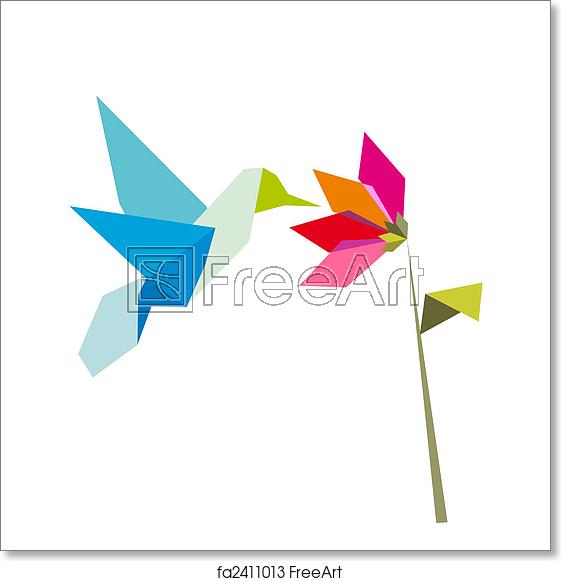 561x581 Free Art Print Of Origami Flower And Hummingbird On White Origami