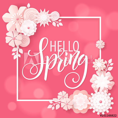 500x500 Hand Drawn Lettering Spring Time Banner Origami Flower Frame