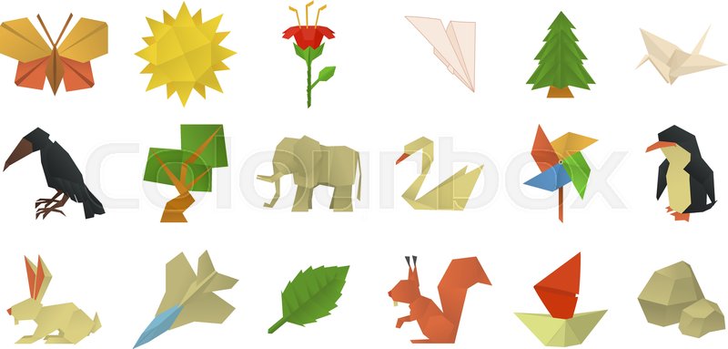 Origami Icon Set Cartoon Set Of Stock Vector Colourbox 800x383 Origami Icon Set Cartoon Set Of Stock Vector Colourbox