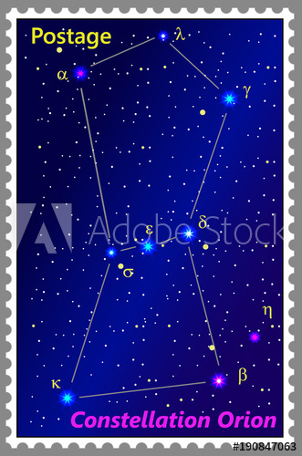 331x500 Postage Stamp Constellation Orion With A Frame Simple Perforation