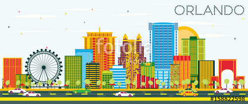 500x211 Orlando Skyline With Color Buildings And Blue Sky Stock Image