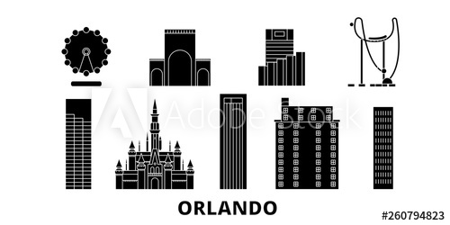 500x250 United States, Orlando Flat Travel Skyline Set United States