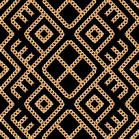 490x490 Seamless Pattern Of Gold Chain Geometrical Ornament On Black