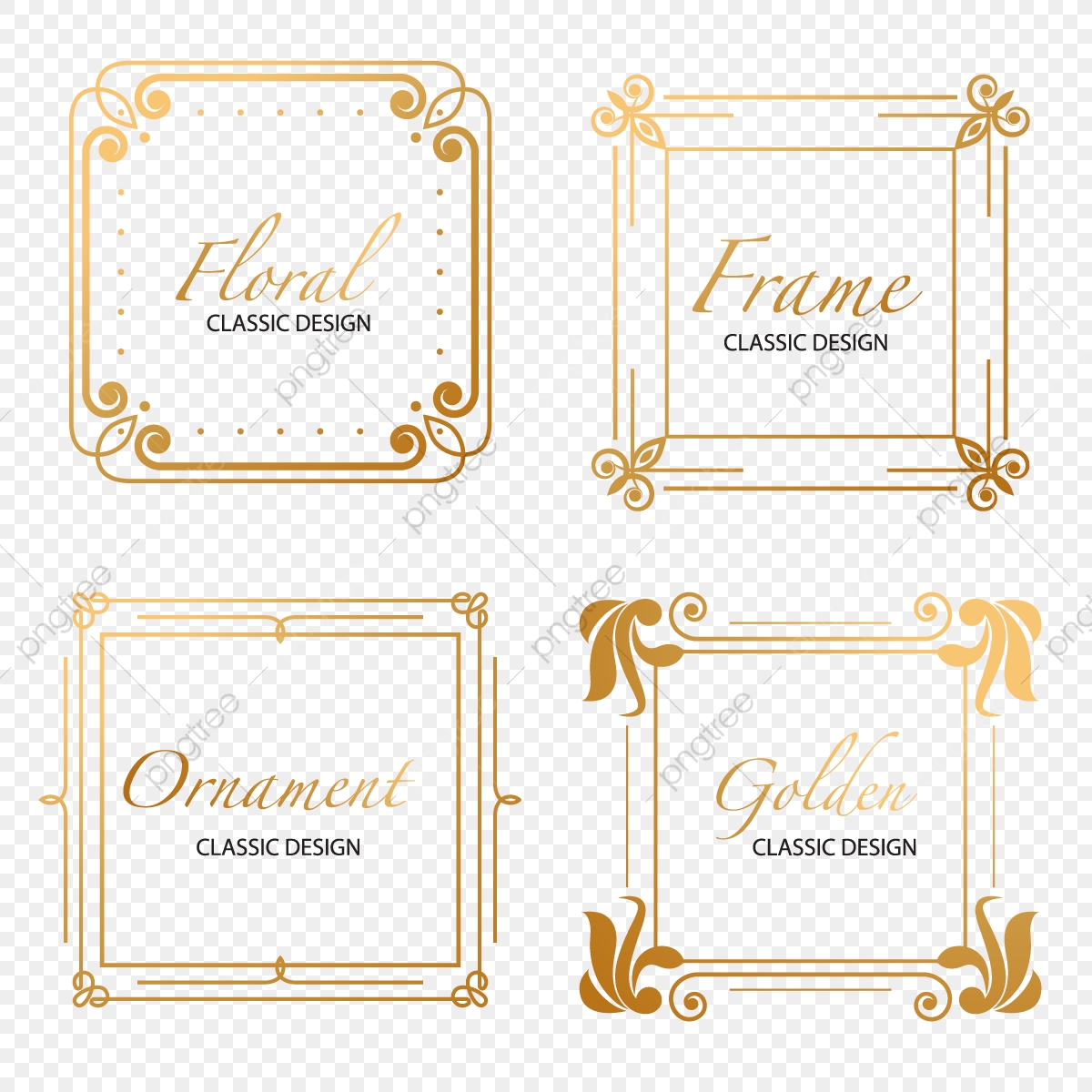 1200x1200 Golden Luxury Ornament Frames, Floral, Decor, Banner Png