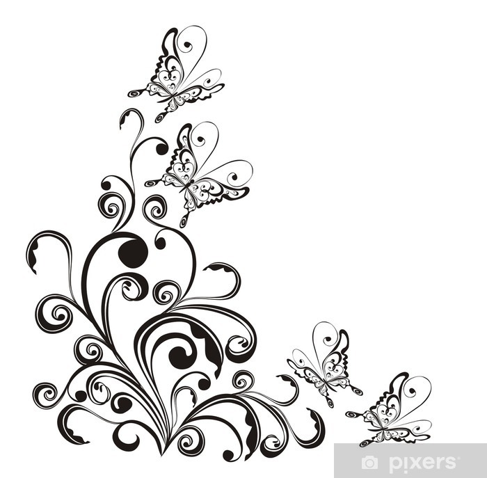 700x687 Frame With Butterfly And Floral Ornament, Vector Wall Mural