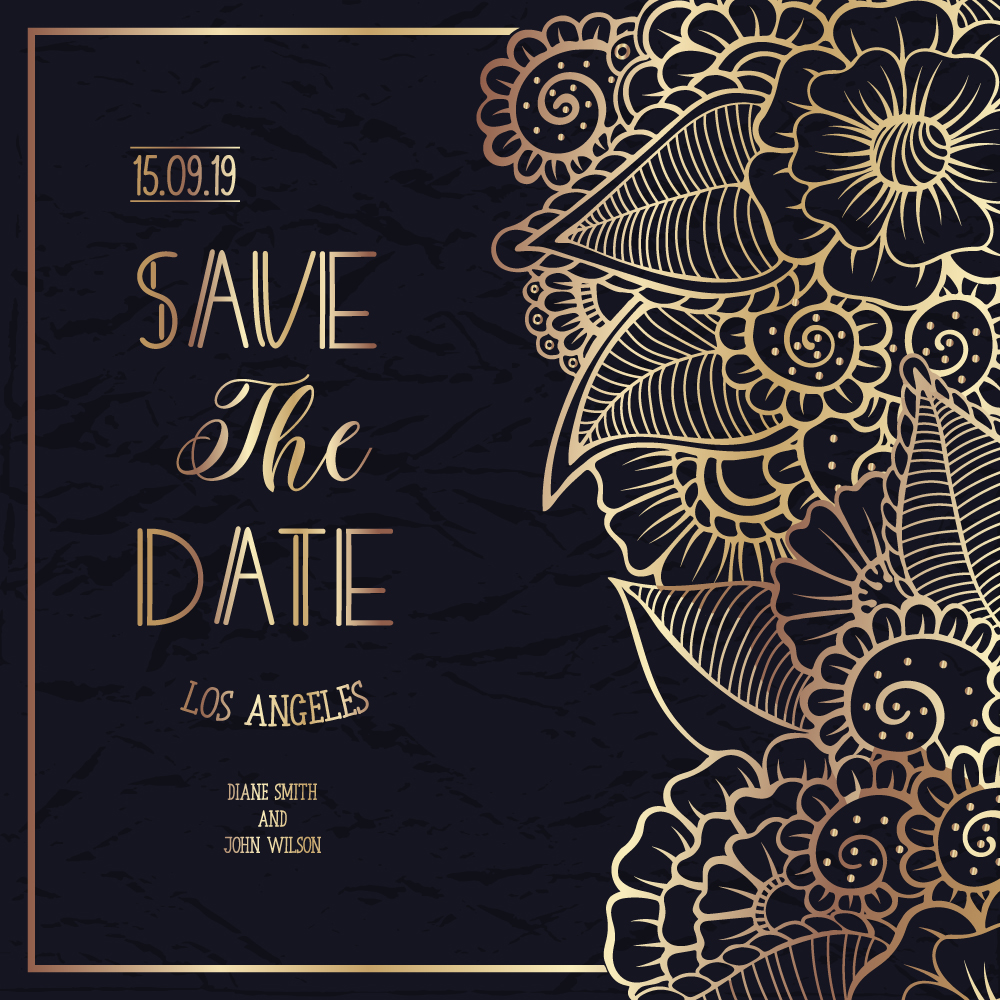 1000x1000 Wedding Invitation Card With Floral Ornament Vector Free Download