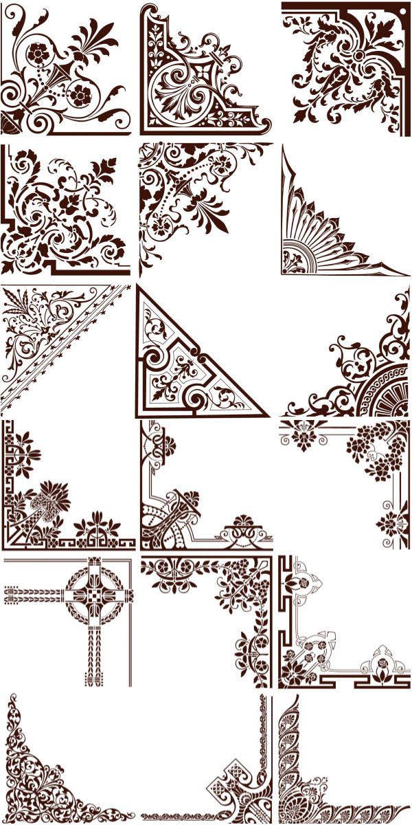 600x1200 Natural Ornament Corners Vector Drawings Ornaments, Stencils