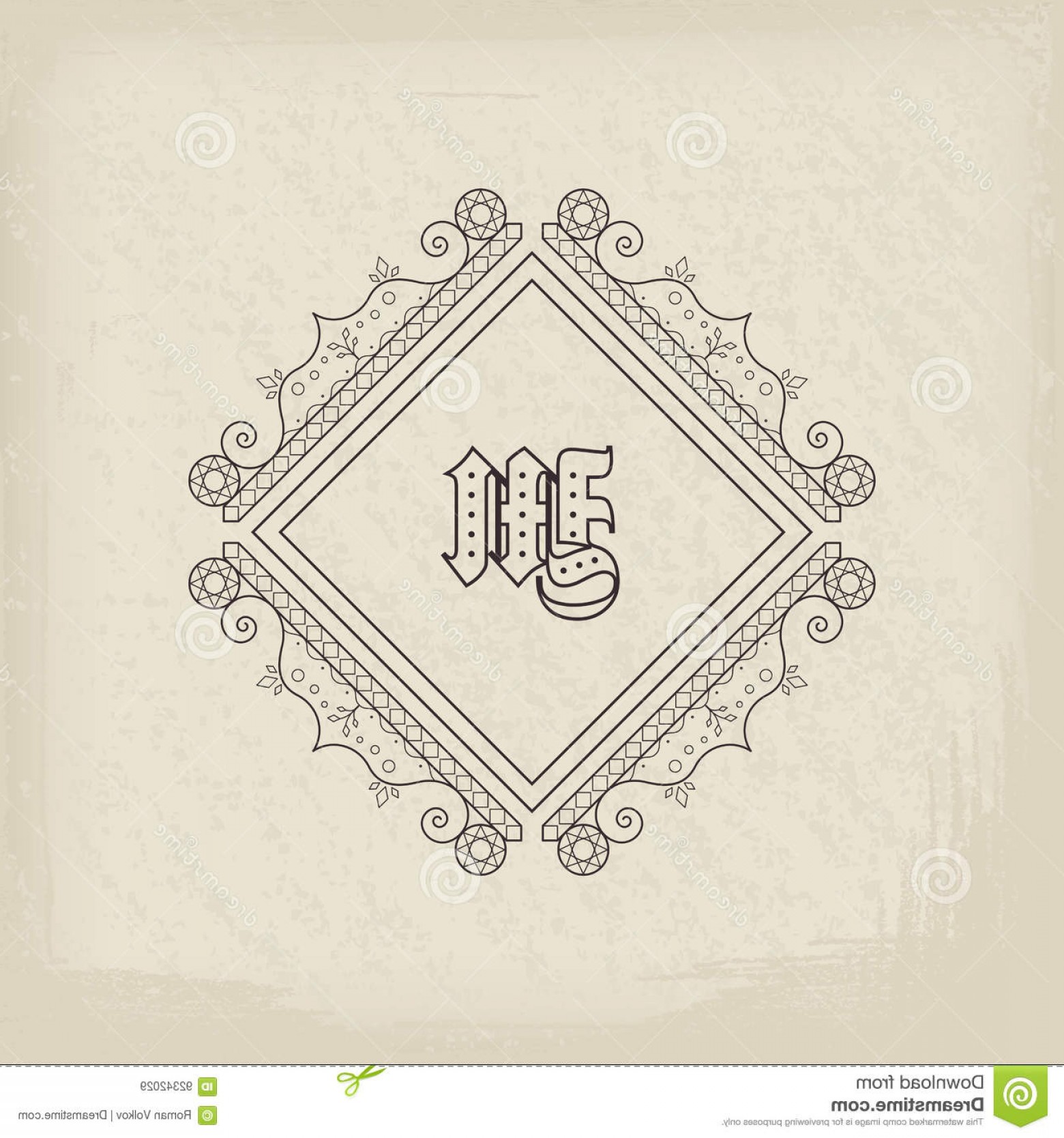 1560x1668 Stock Illustration Vector Vintage Monogram Emblem Calligraphic