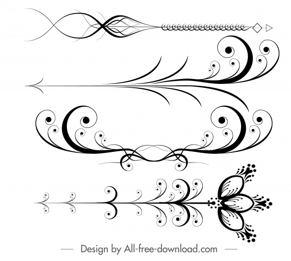 600x538 Decorative Elements Black White Curves Flora Arrow Shapes Free
