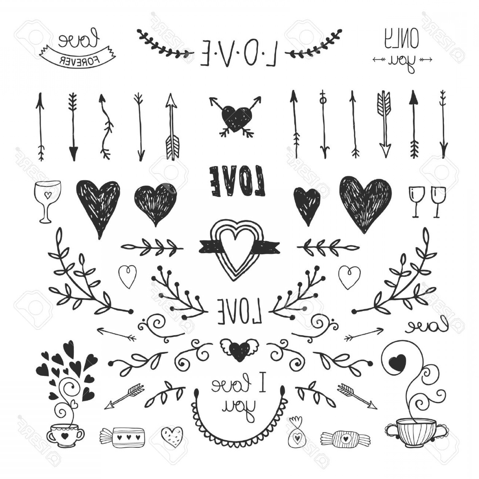 1560x1560 Photostock Vector Love Decorative Vintage Elements Hand Drawn