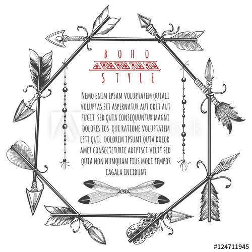 500x500 Vintage Barbarian Arrows And Feathers Frame Vector Ornate Native