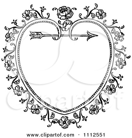 450x470 Clipart Black And White Ornate Vintage Floral Heart And Arrow