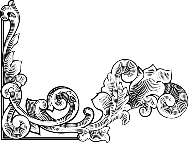 Corner Decor Template Classic Curves Black White Sketch Free 600x459 Corner Decor Template Classic Curves Black White Sketch Free