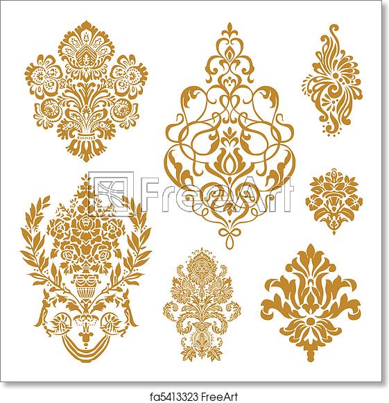 Free Art Print Of Vector Gold Damask Ornament Set Set Of Ornate 561x581 Free Art Print Of Vector Gold Damask Ornament Set Set Of Ornate