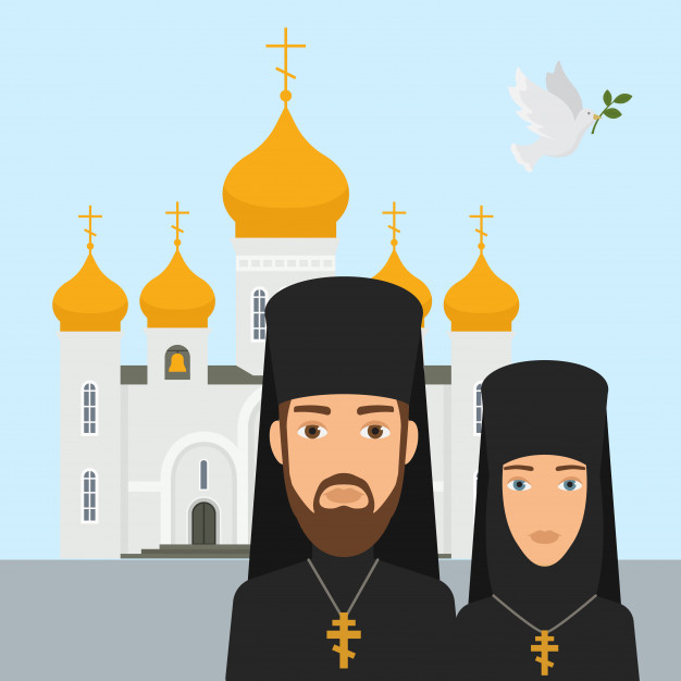 626x626 Orthodox Christianity Religion Vector Illustration Priest And Nun