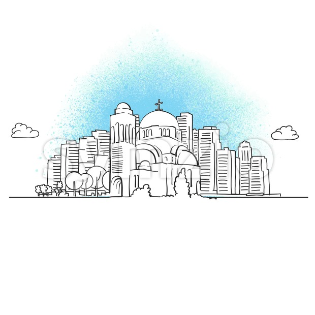 620x620 City Skyline With Orthodox Church Vector Illustration