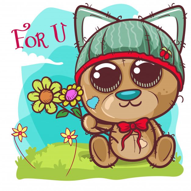 626x626 Tarjeta De Lindo Oso De Dibujos Animados Con Flores