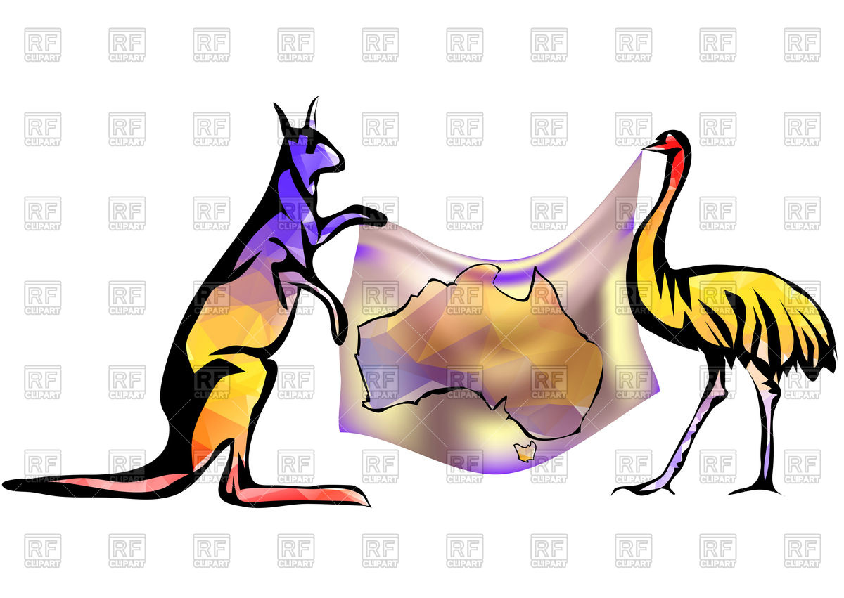 1200x851 Australian Map With Kangaroo And Ostrich Vector Image Of Plants