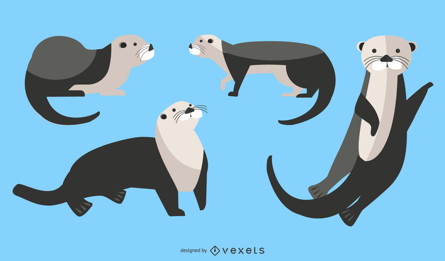 Flat Sea Otter Illustration Set 900x529 Flat Sea Otter Illustration Set