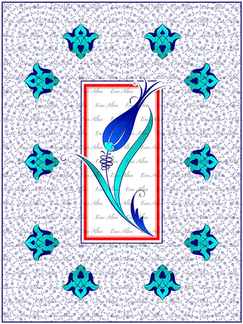 794x1059 Tulip Tile Motif Golden Horn Pattern Vector Pattern Ottoman Etsy