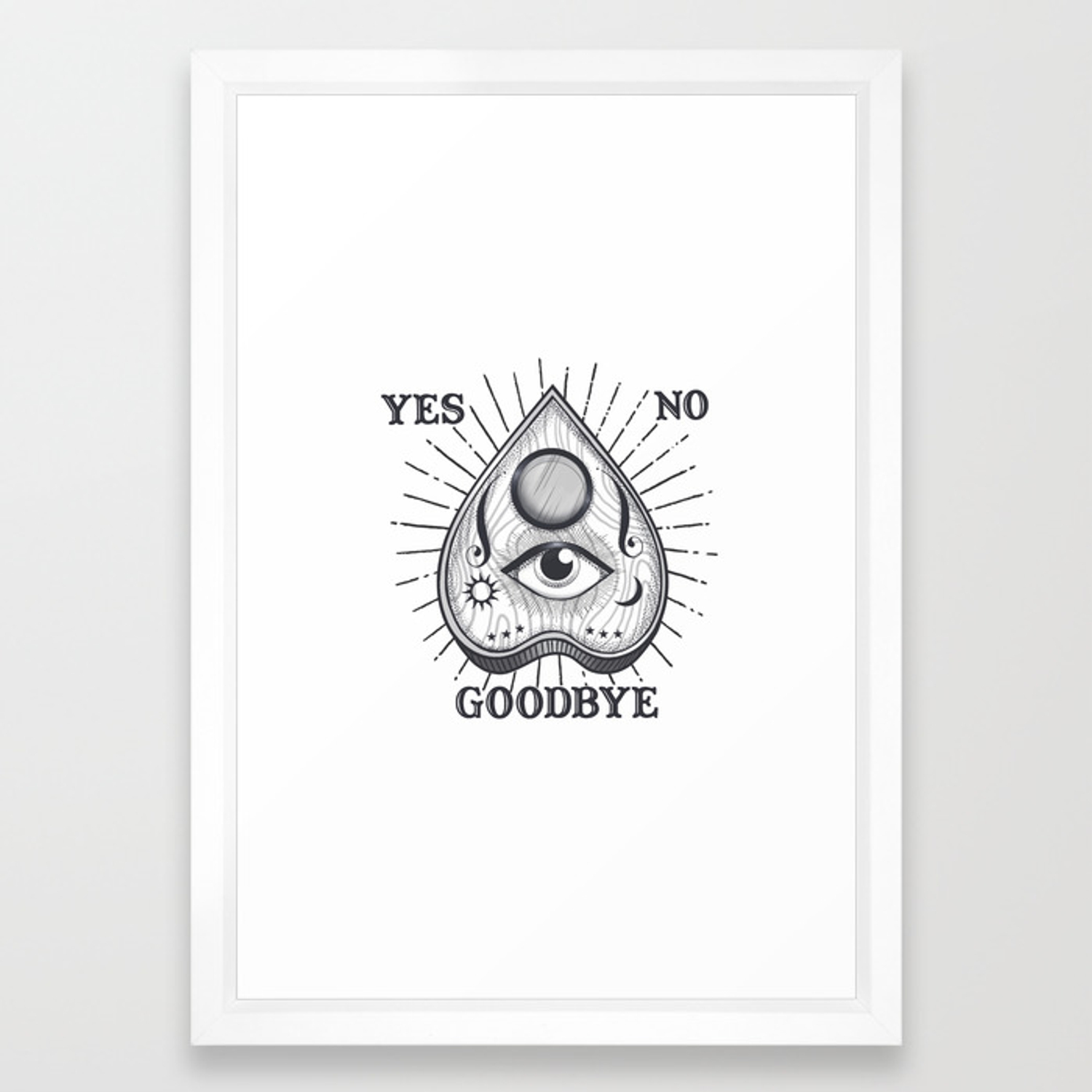 1500x1500 Yes No Goodbye Magic Ouija Vintage Planchette Design Framed Art