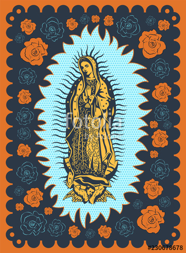 368x500 Virgin Of Guadalupe Vintage Silk Screen Style Poster Illustration