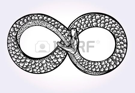 450x312 Vintage Card Hand Drawn Snake Eating Its Tale Ouroboros Line