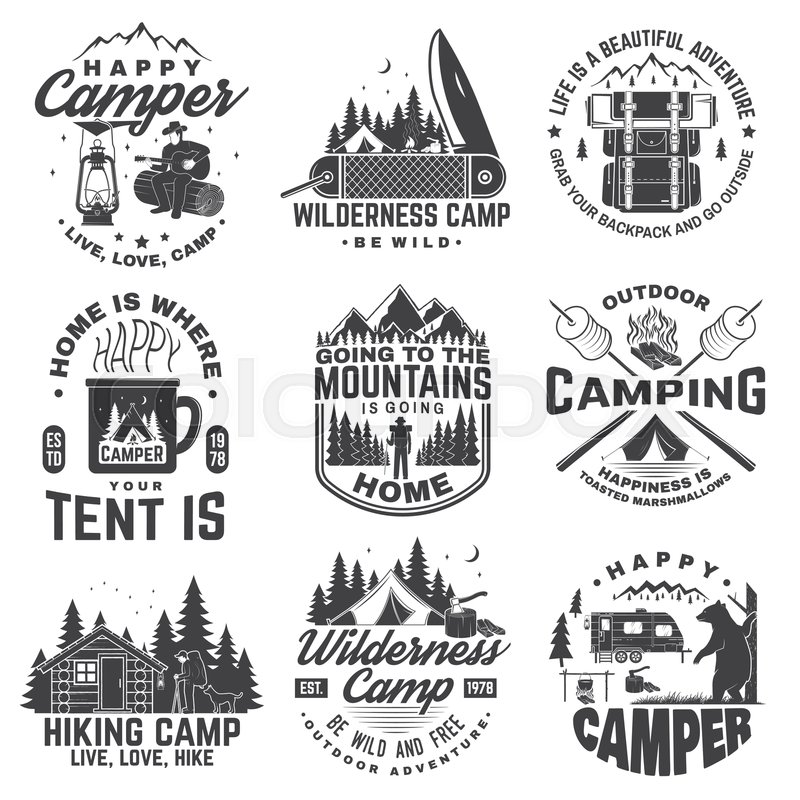 800x800 Set Of Happy Camper Outdoor Adventure Stock Vector Colourbox