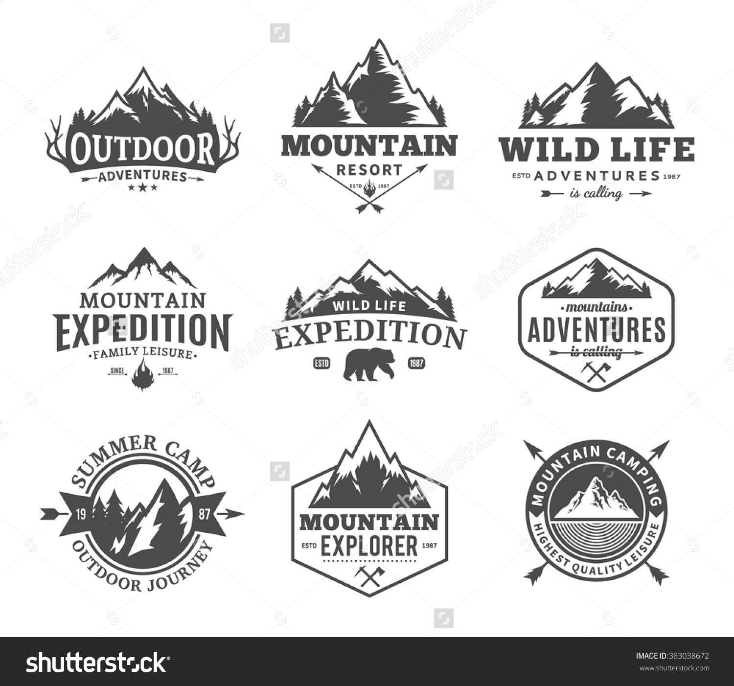 1500x1402 Set Of Vector Mountain And Outdoor Adventures Logo Tourism
