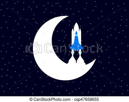 450x357 Space Shuttle And Moon Outer Space Vector Illustration