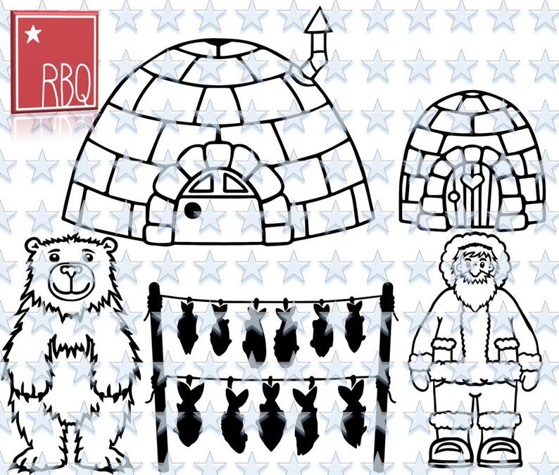 794x675 Igloo Man And Outhouse Fish Line Polar Bear Pole Dxf Etsy