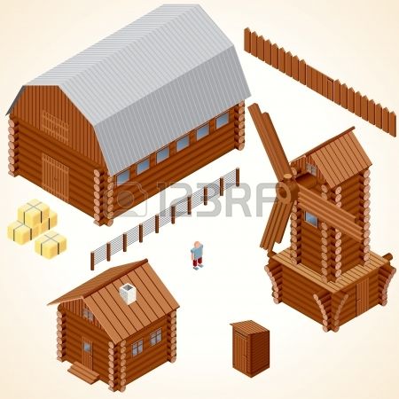 450x450 Stock Vector In Comic Perspective Wooden Cabins, Wood