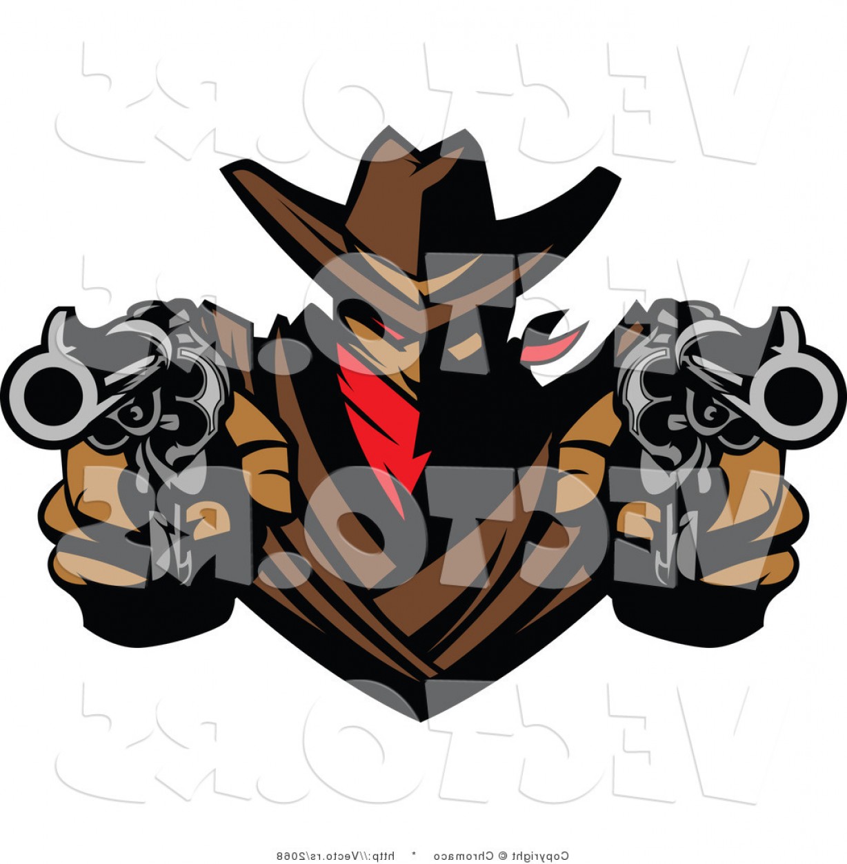 1228x1252 Vector Of A Cowboy Outlaw Pointing Two Loaded Hand Guns