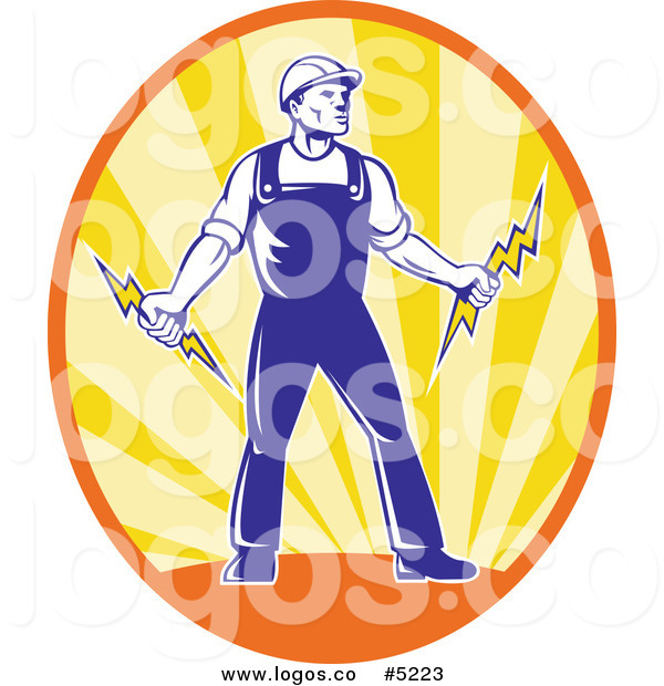 600x620 Royalty Free Vector Of A Male Electrician Holding Bolts In An Oval