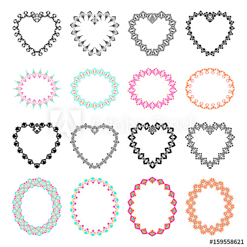 500x500 Vector Set Of Tribal Colorful And Black Oval And Heart Shaped