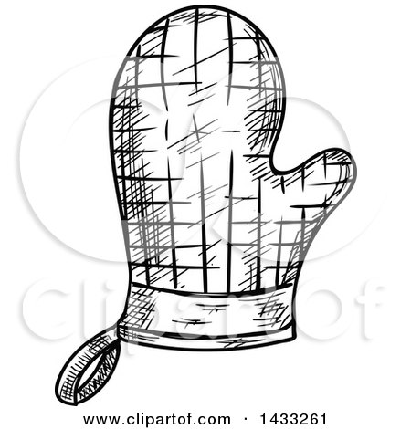 450x470 Clipart Of A Sketched Black And White Oven Mitt