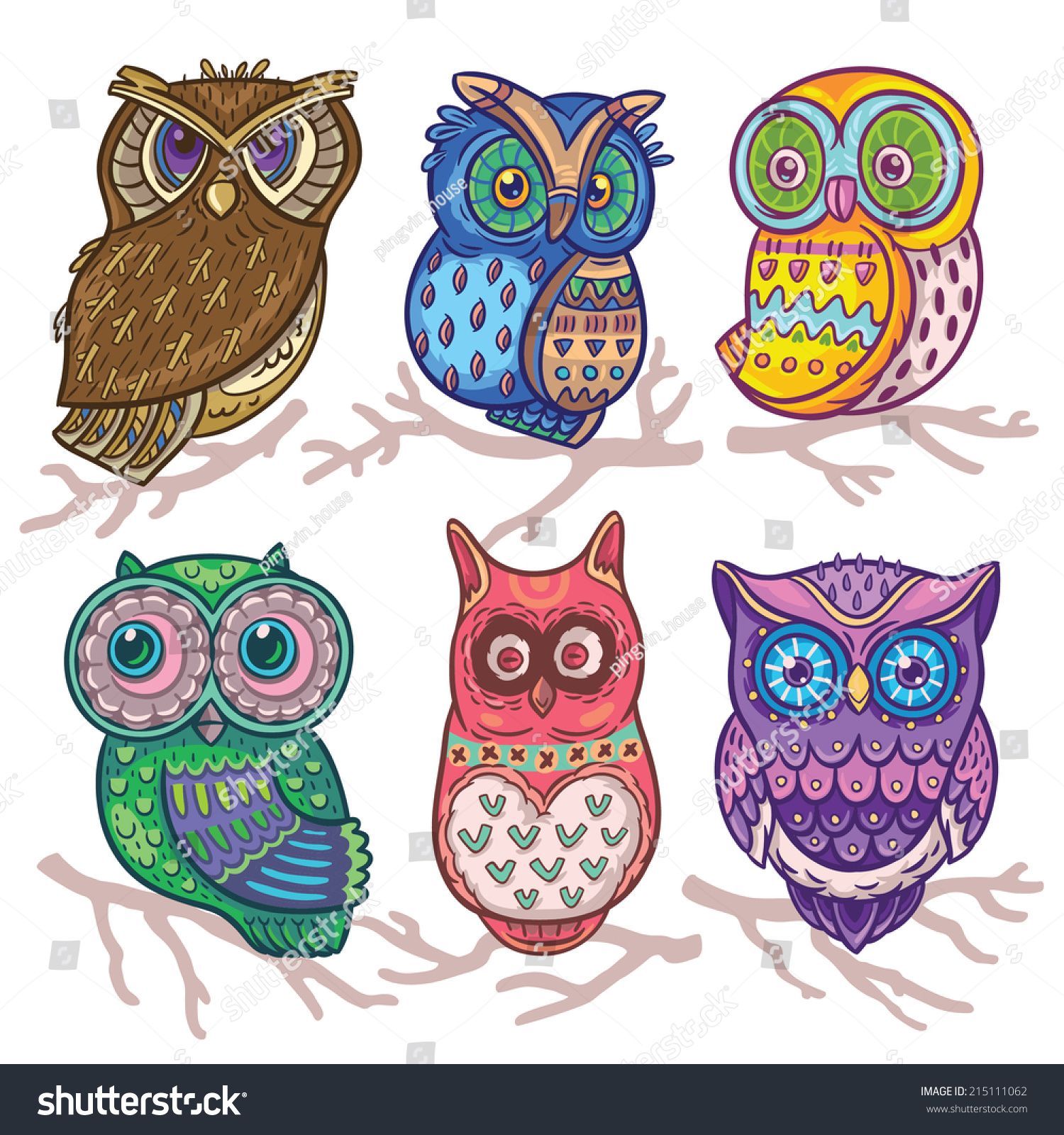 Cartoon Funny Set With Cute Owls Vector Hand Drawn Illustration 1500x1600 Cartoon Funny Set With Cute Owls Vector Hand Drawn Illustration
