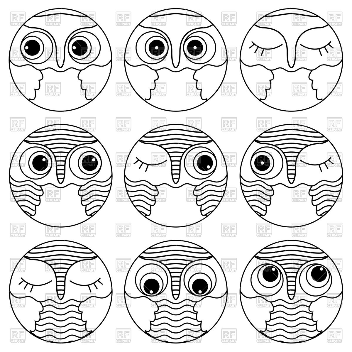 1200x1200 Set Of Owl Faces Vector Image Of Plants And Animals Natareal