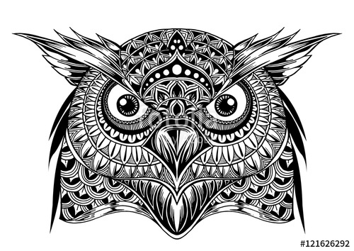 500x354 Vector Hand Drawn Owl Face Black And White Zentangle Art Ethni