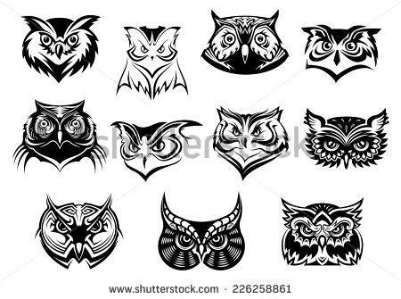450x335 Large Set Of Black And White Vector Owl Heads Showing Different
