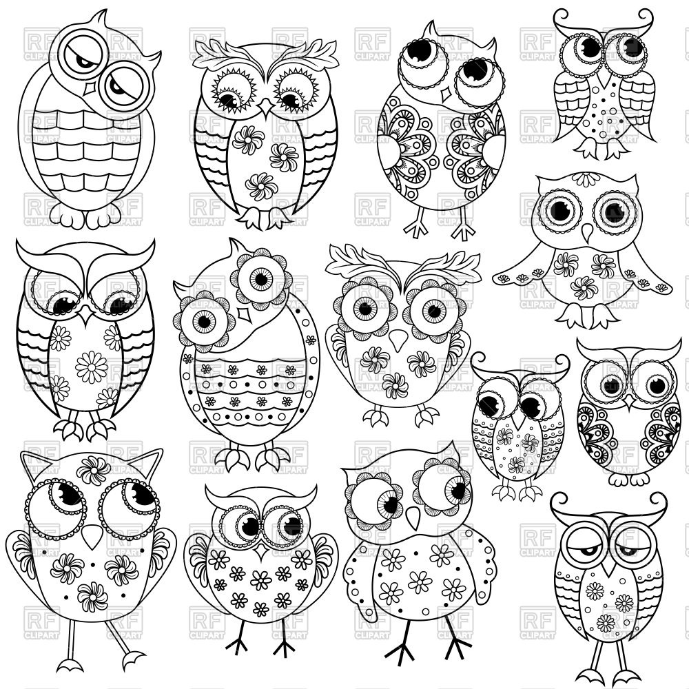 Set Of Cartoon Amusing Owl Outlines Vector Image Of Plants 1000x1000 Set Of Cartoon Amusing Owl Outlines Vector Image Of Plants
