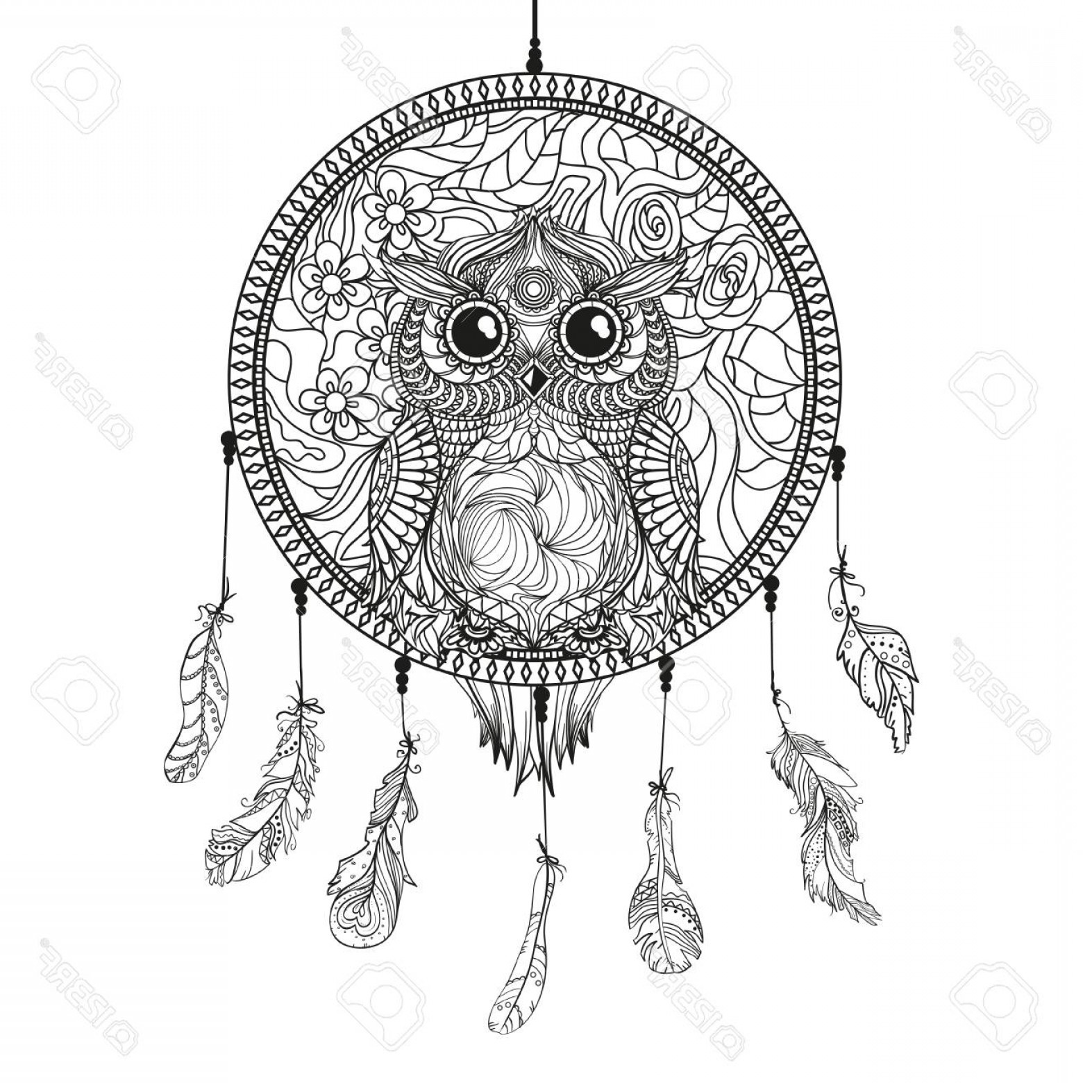 1560x1560 Photostock Vector Dreamcatcher Owl Tattoo Art Mystic Symbol