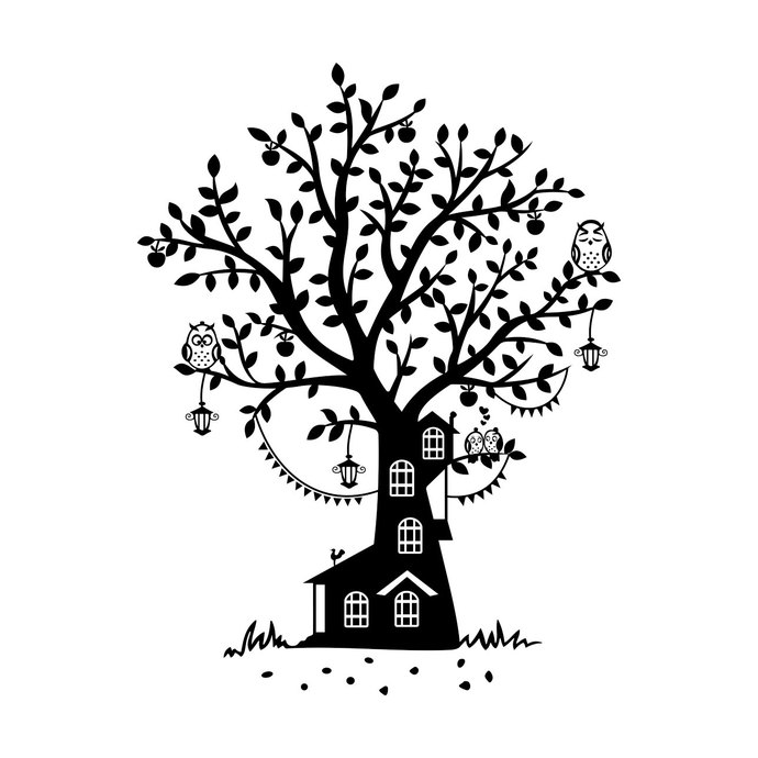 690x690 Owl Tree Cottage Graphics Design Dxf Vectordesign