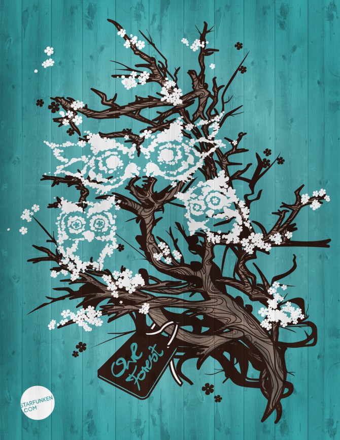 670x865 Owl Tree Vector Illustration