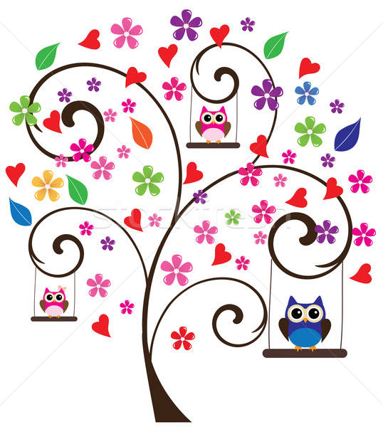538x600 Owl Tree Vector Illustration Lilac