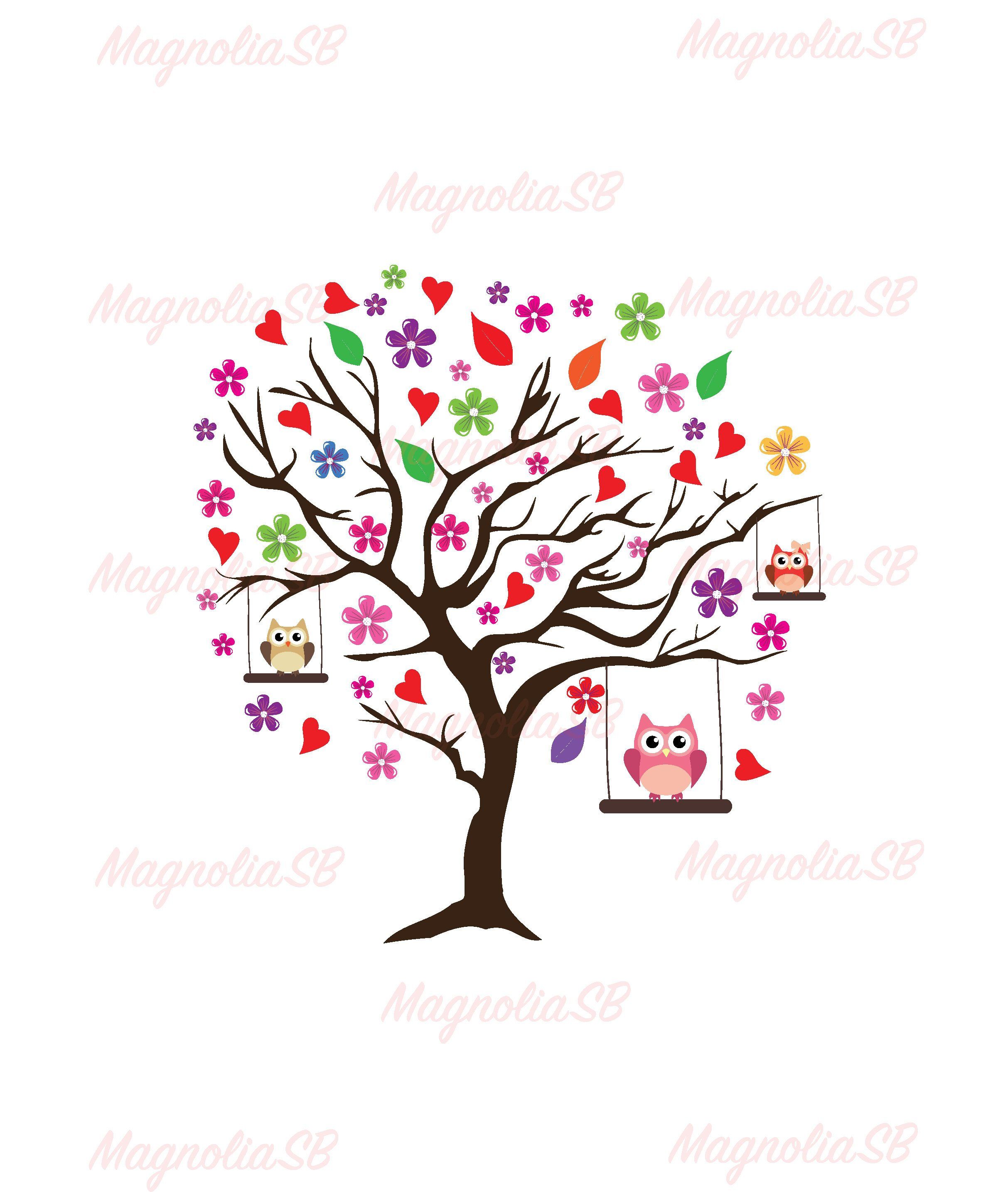 2426x2868 Owl Swinging In A Floral Tree Digital Clip Art, Owl Tree Printable